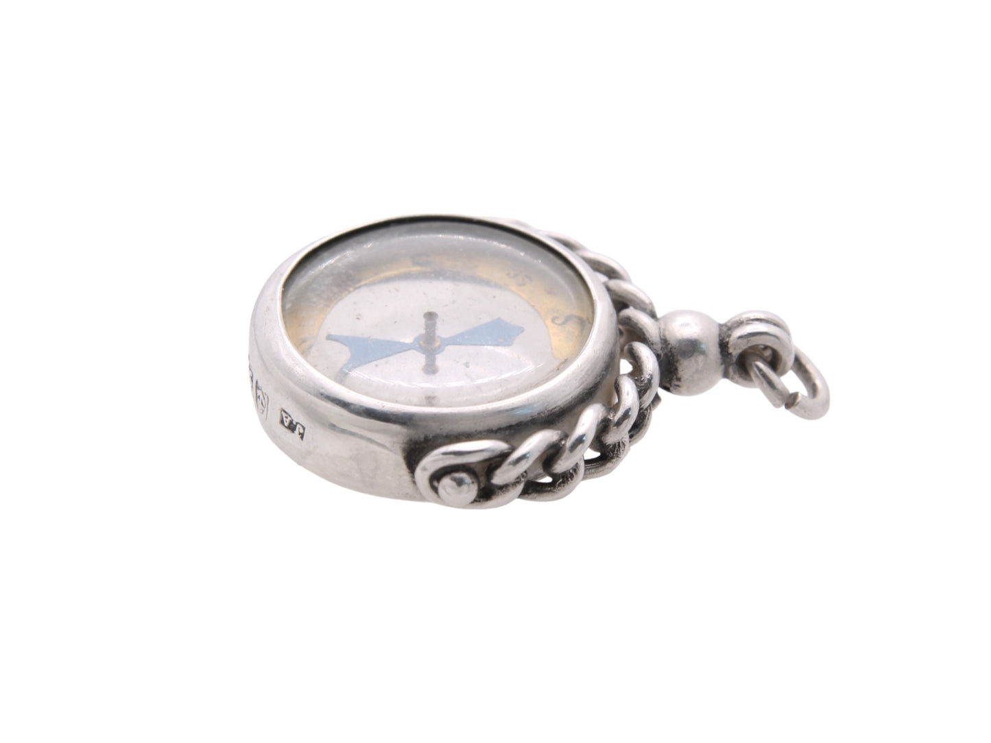 Antique Sterling Silver Compass Pendant Fob