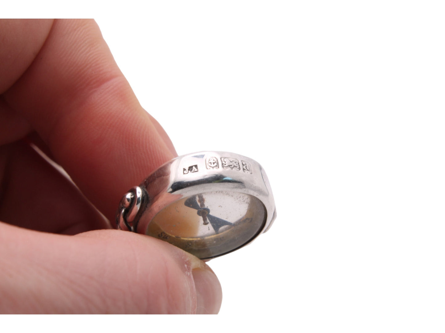 Antique Sterling Silver Compass Pendant Fob