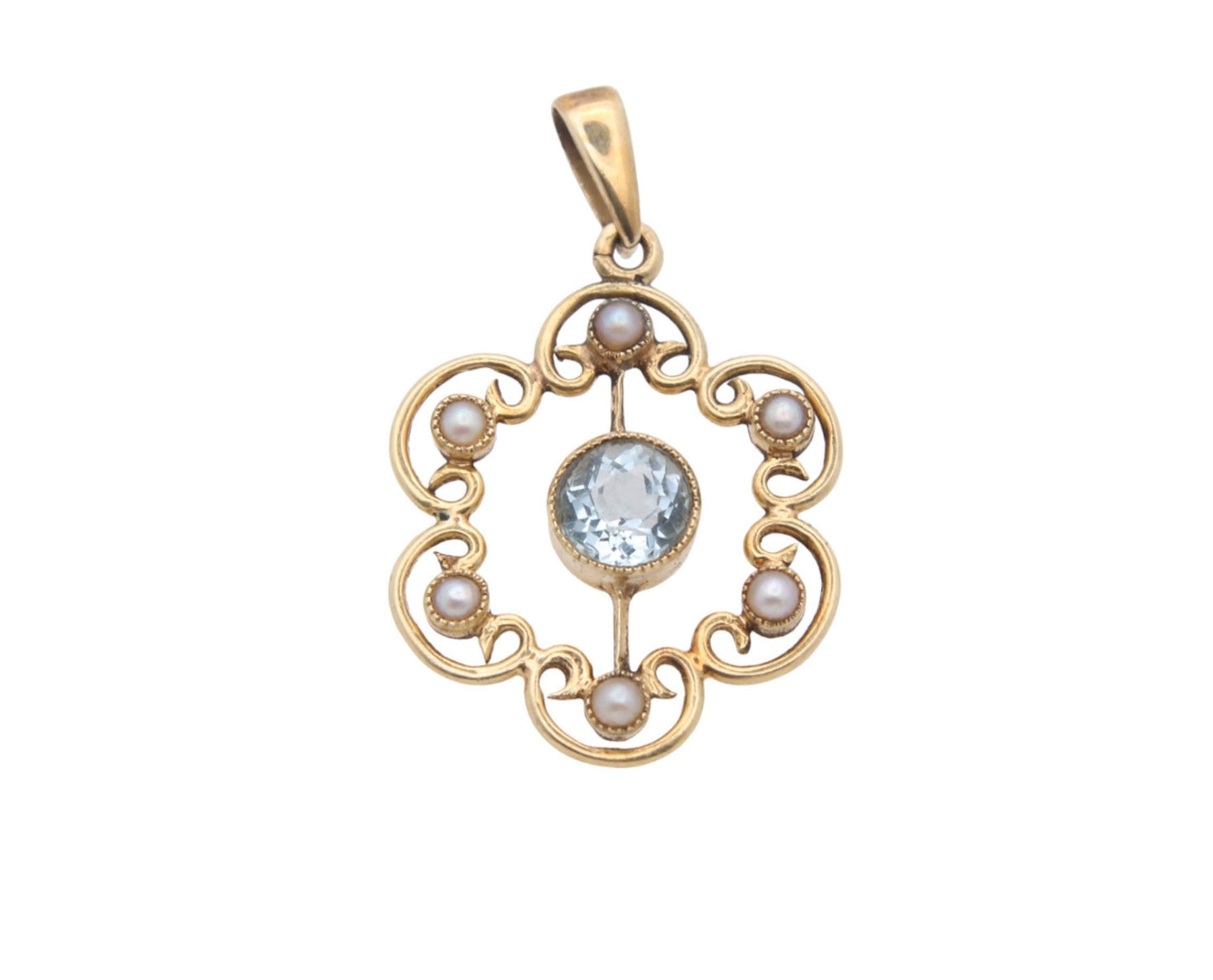 Antique 15ct Gold Aquamarine & Pearl Pendant