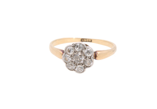 Antique 18ct Gold & Platinum Diamond Cluster Daisy Ring, 0.42ct