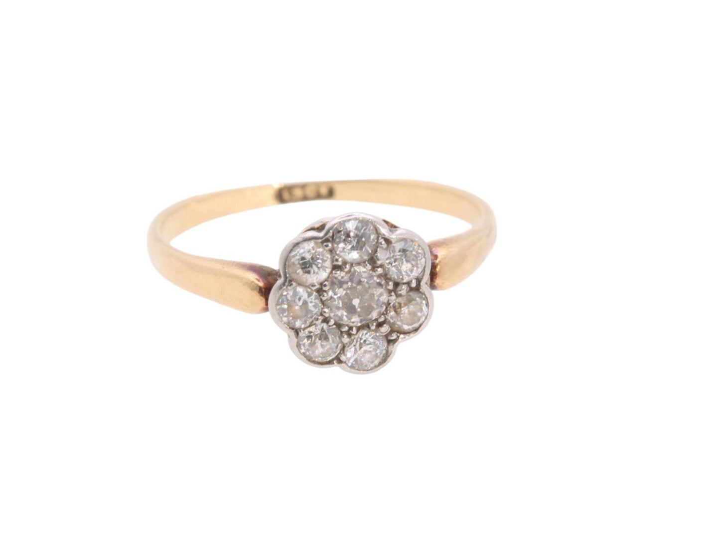 Antique 18ct Gold & Platinum Diamond Cluster Daisy Ring, 0.42ct