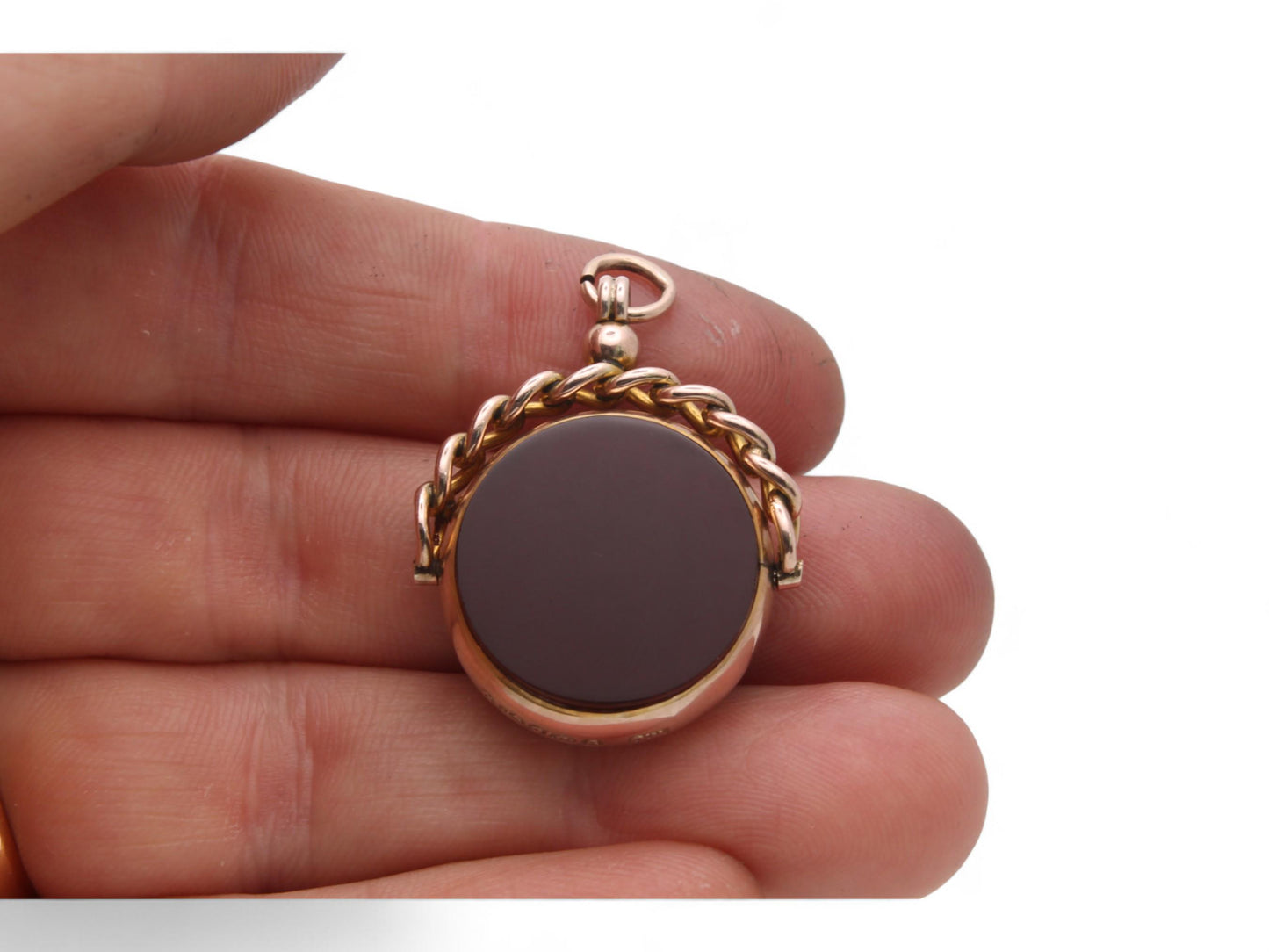 Antique 9ct Gold Bloodstone Carnelian Spinner Pendant, 1892