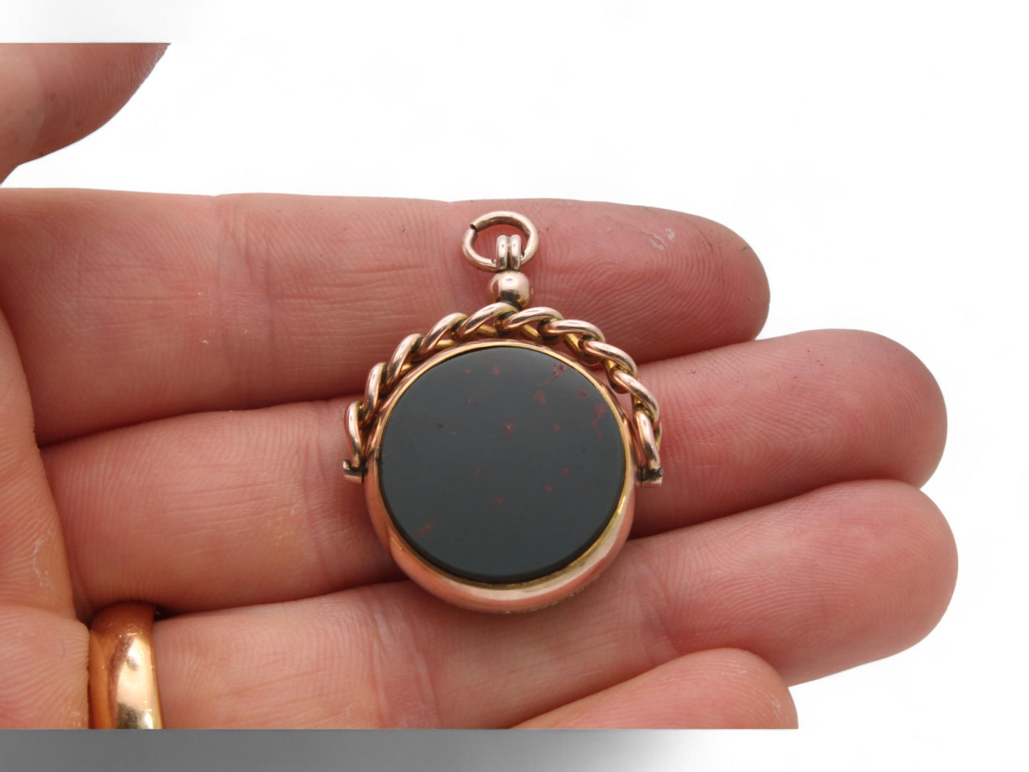 Antique 9ct Gold Bloodstone Carnelian Spinner Pendant, 1892