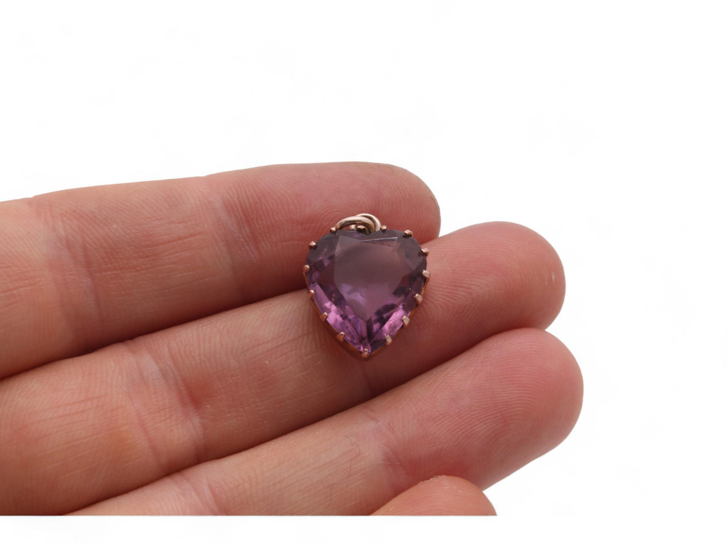 Antique 9ct Gold Amethyst Heart Pendant