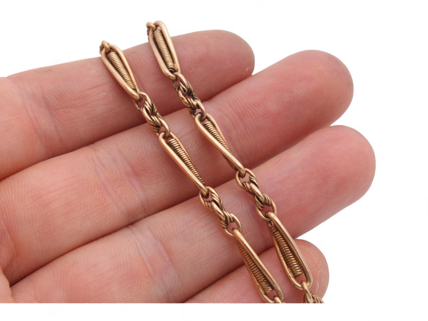 Antique 9ct Gold Trombone Lovers Knot Link Albert Watch Chain, 13.5"