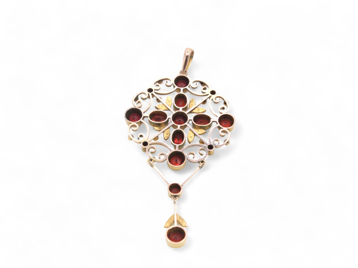 Antique Edwardian 9ct Gold Garnet & Pearl Pendant