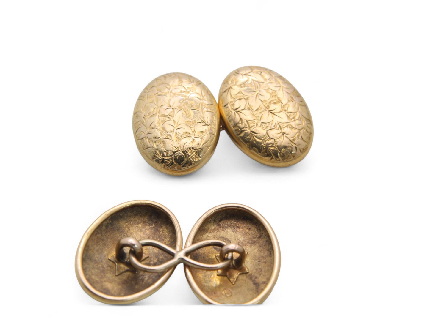 Antique 15ct Yellow Gold Ivy Chased Cufflinks