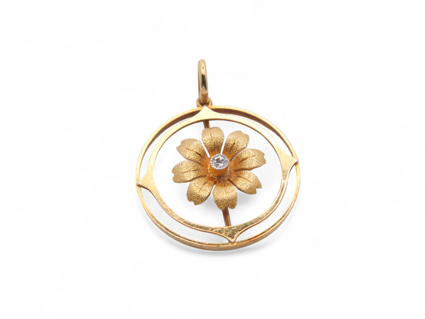 Antique 15ct Gold Diamond Flower Pendant