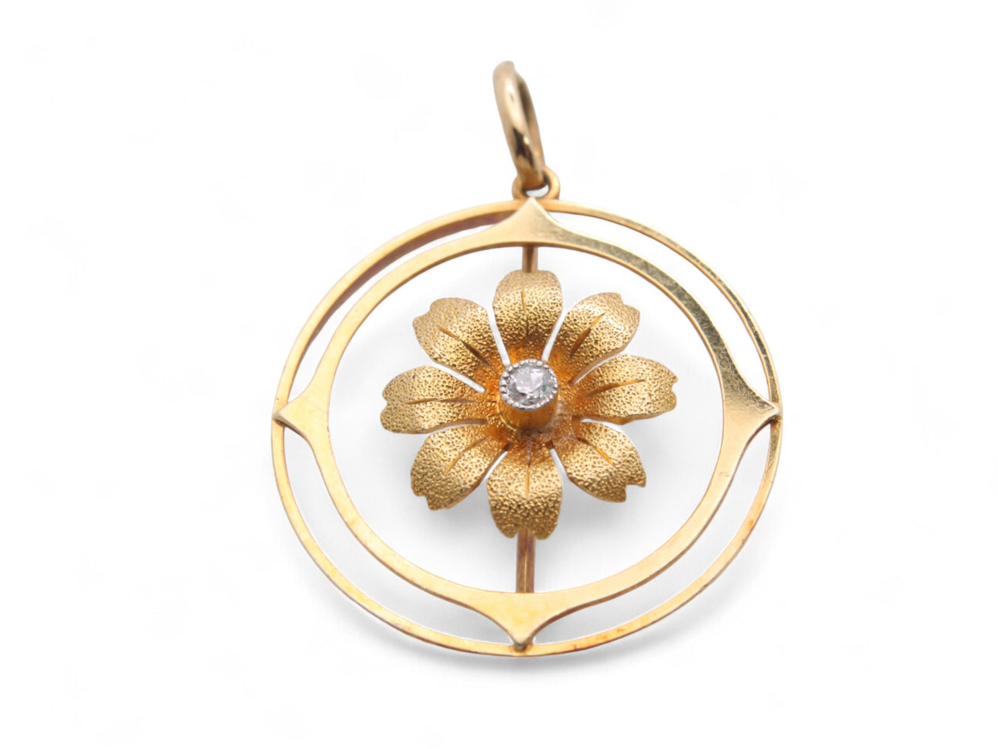 Antique 15ct Gold Diamond Flower Pendant