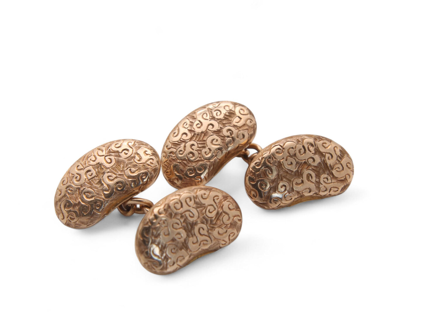 Antique 15ct Gold Chased Lucky Kidney Bean Cufflinks