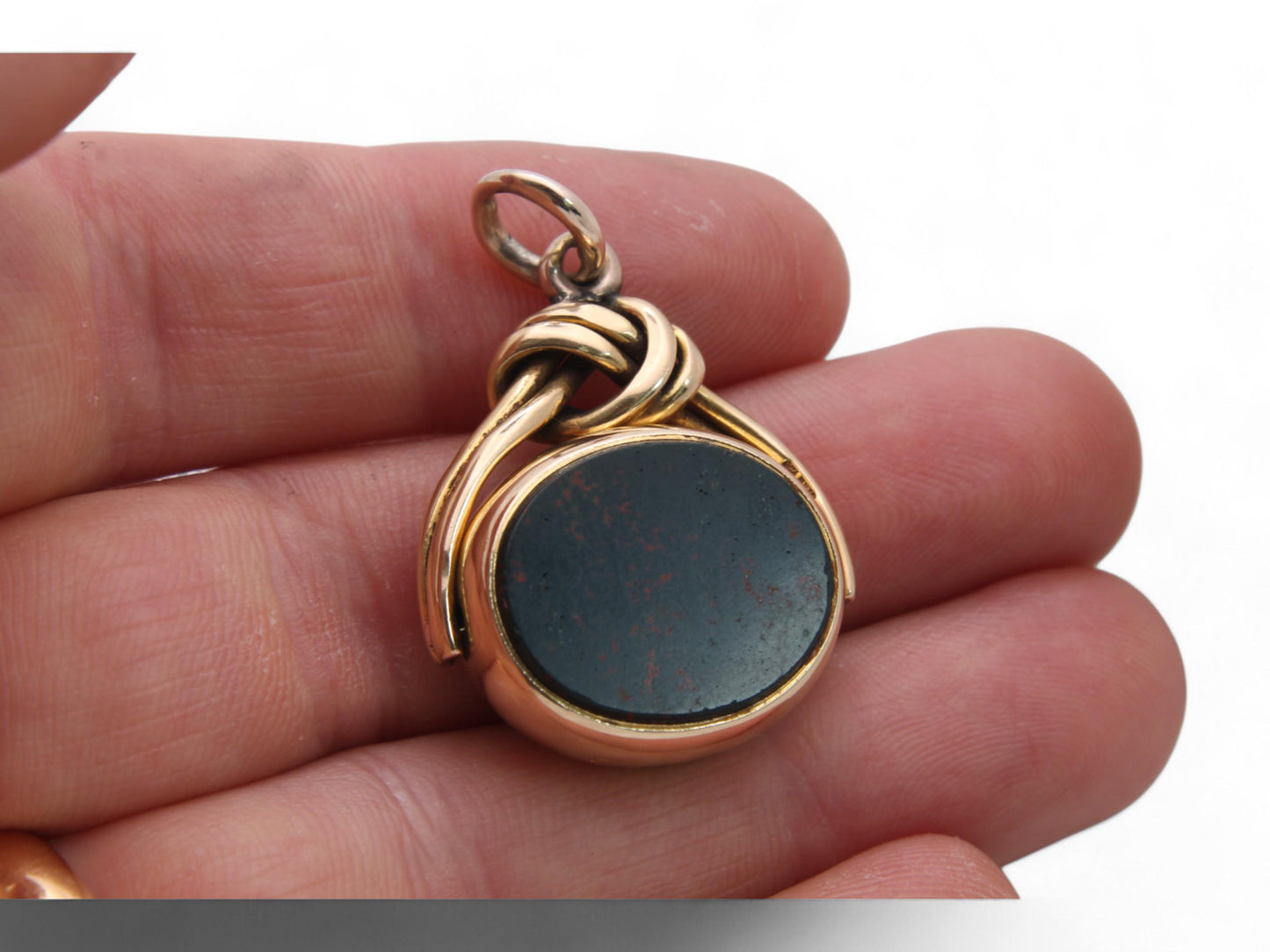 Antique 18ct Gold Bloodstone Carnelian Spinner Pendant, 1876