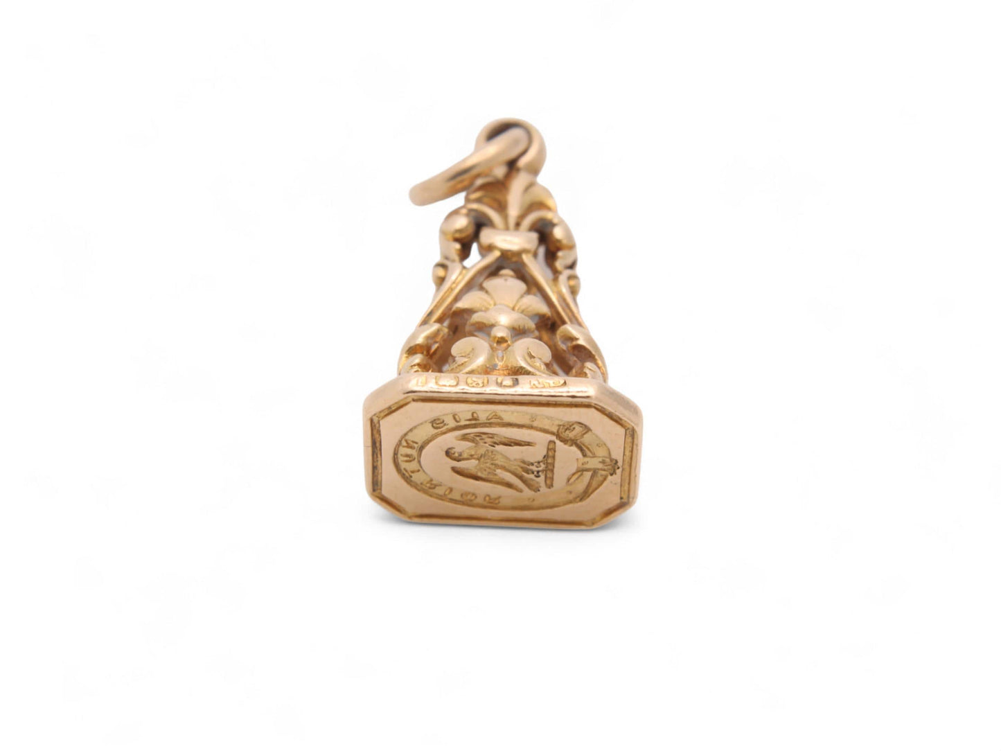 Antique Georgian 18ct Gold Intaglio Crest Falcon "I am fed by my wings" Pendant