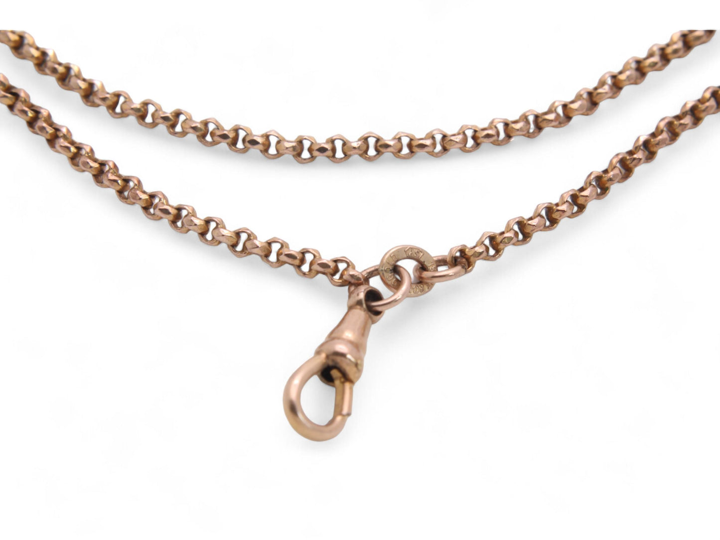 Antique Victorian 18ct Rolled Rose Gold Long Guard Necklace, 53.5"
