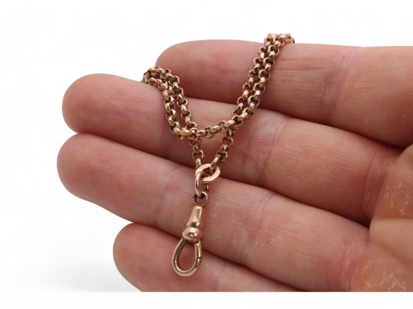 Antique Victorian 18ct Rolled Rose Gold Long Guard Necklace, 53.5"