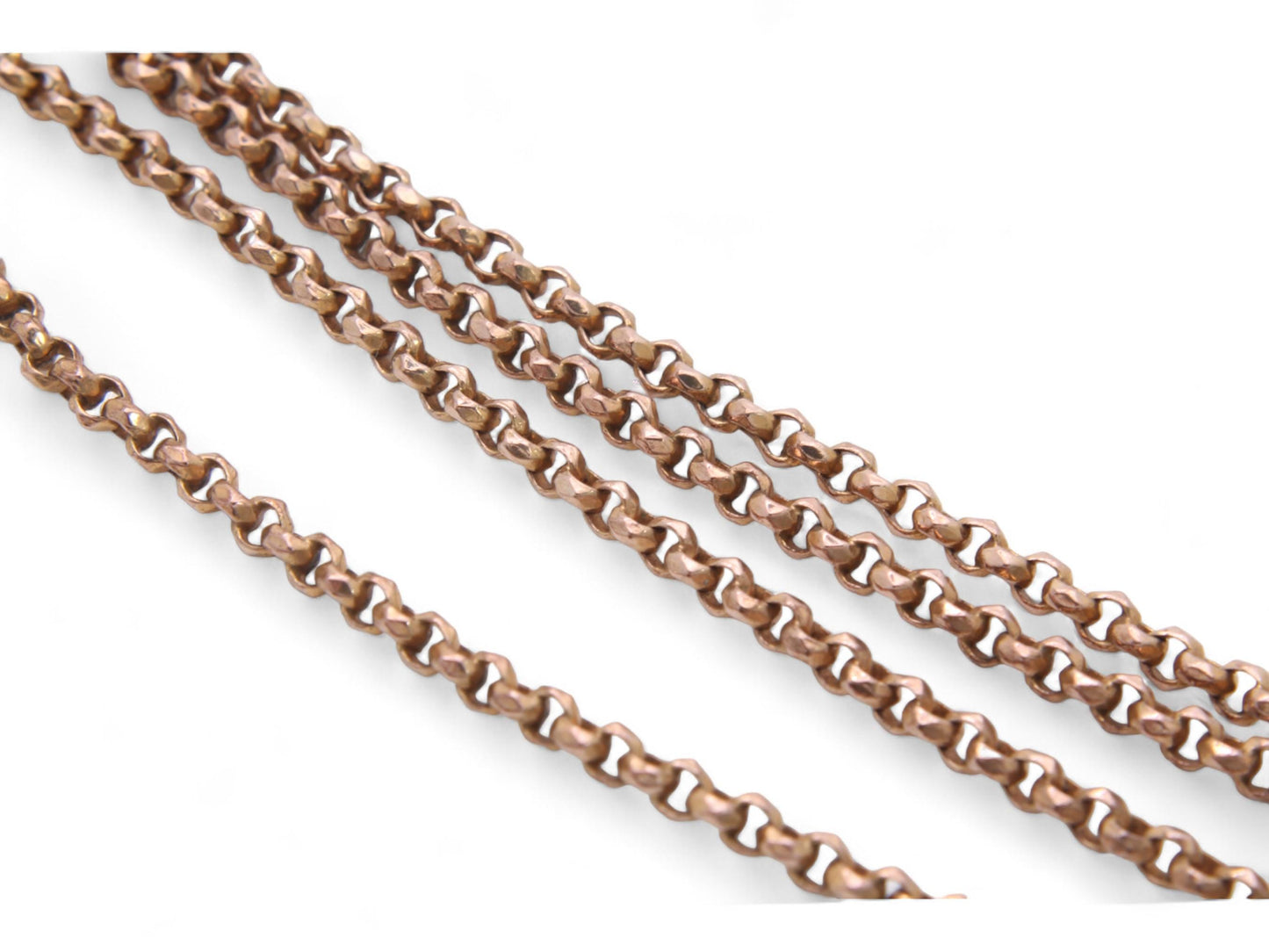 Antique Victorian 18ct Rolled Rose Gold Long Guard Necklace, 53.5"
