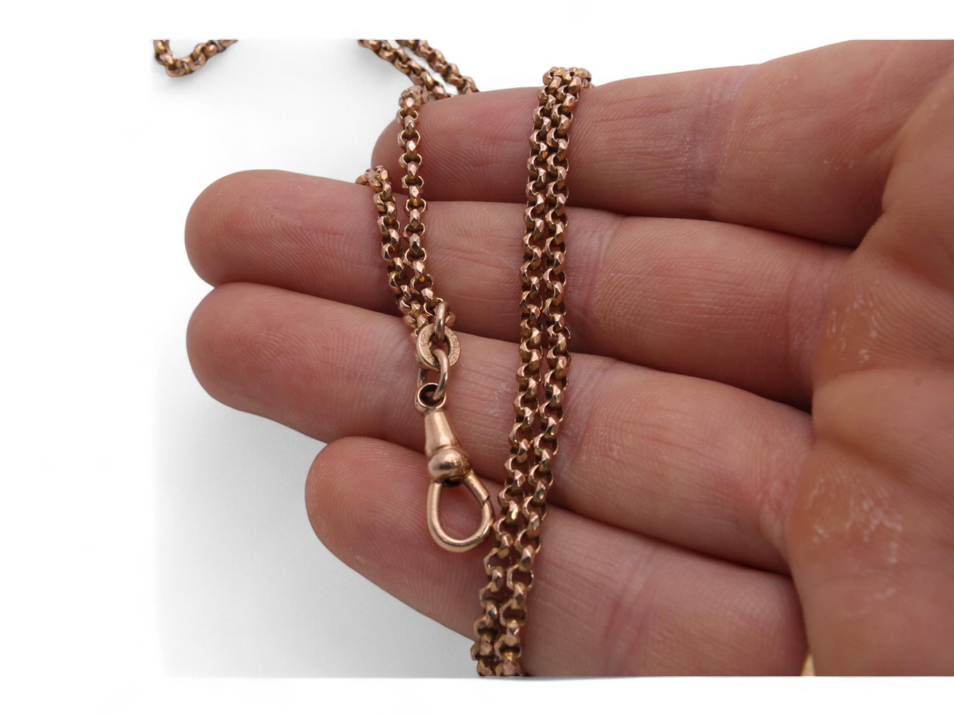 Antique-Victorian-18ct-Rolled-Rose-Gold-Long-Guard-Necklace,-53.5"