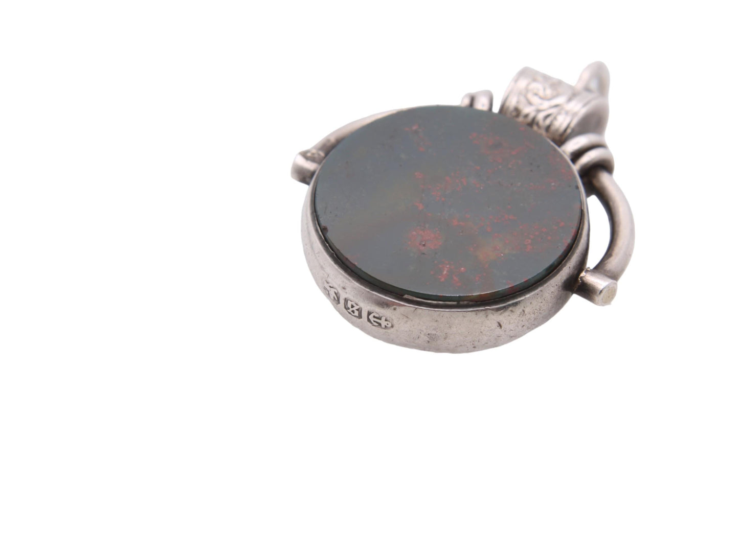 Antique Sterling Silver Bloodstone Carnelian Spinner Pendant, 1892