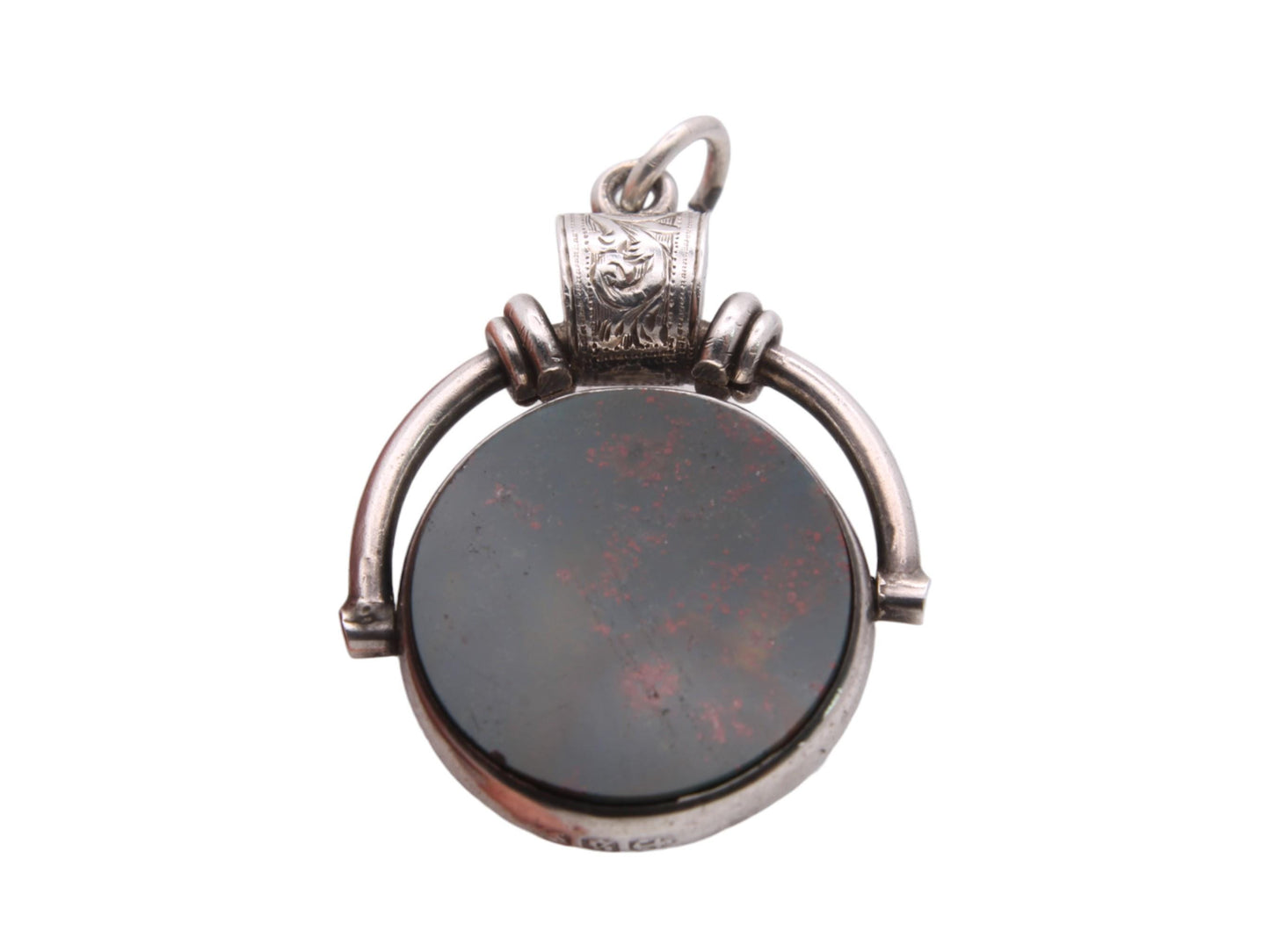 Antique Sterling Silver Bloodstone Carnelian Spinner Pendant, 1892