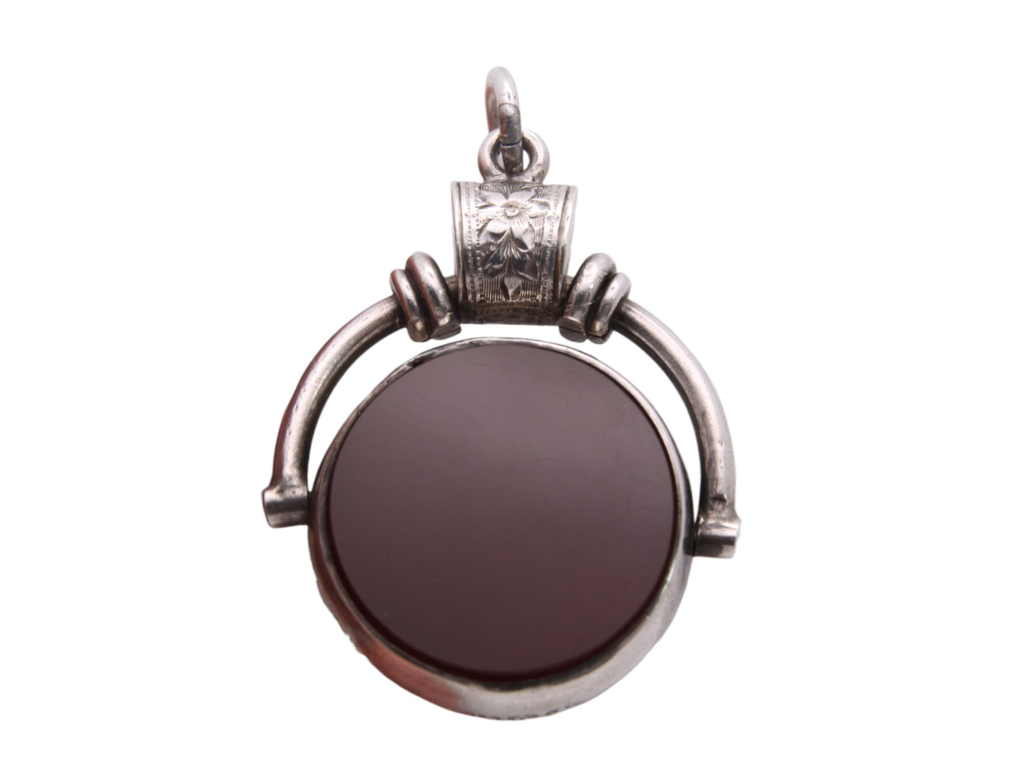 Antique Sterling Silver Bloodstone Carnelian Spinner Pendant, 1892