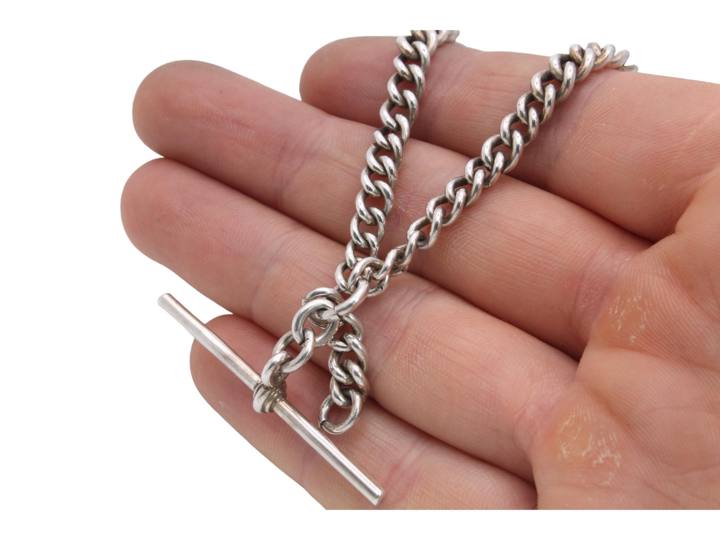 Antique Sterling Silver Graduated Double Albert Chain, 15.75"