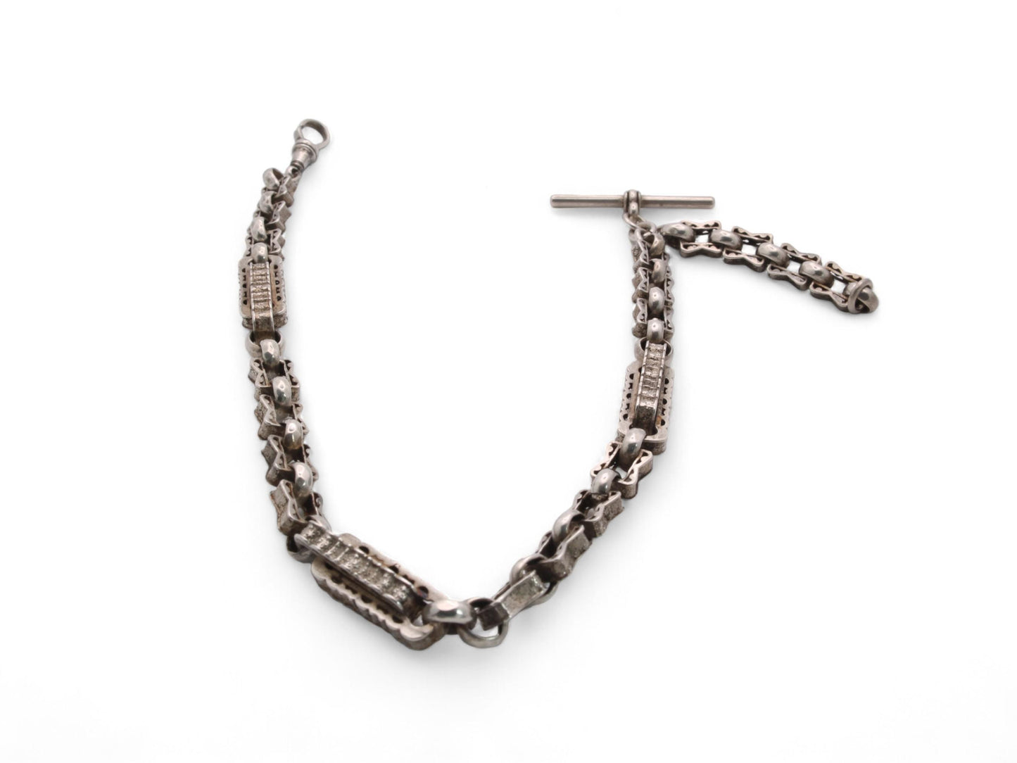 Antique Sterling Silver Fancy Star Link Watch Chain, 14"