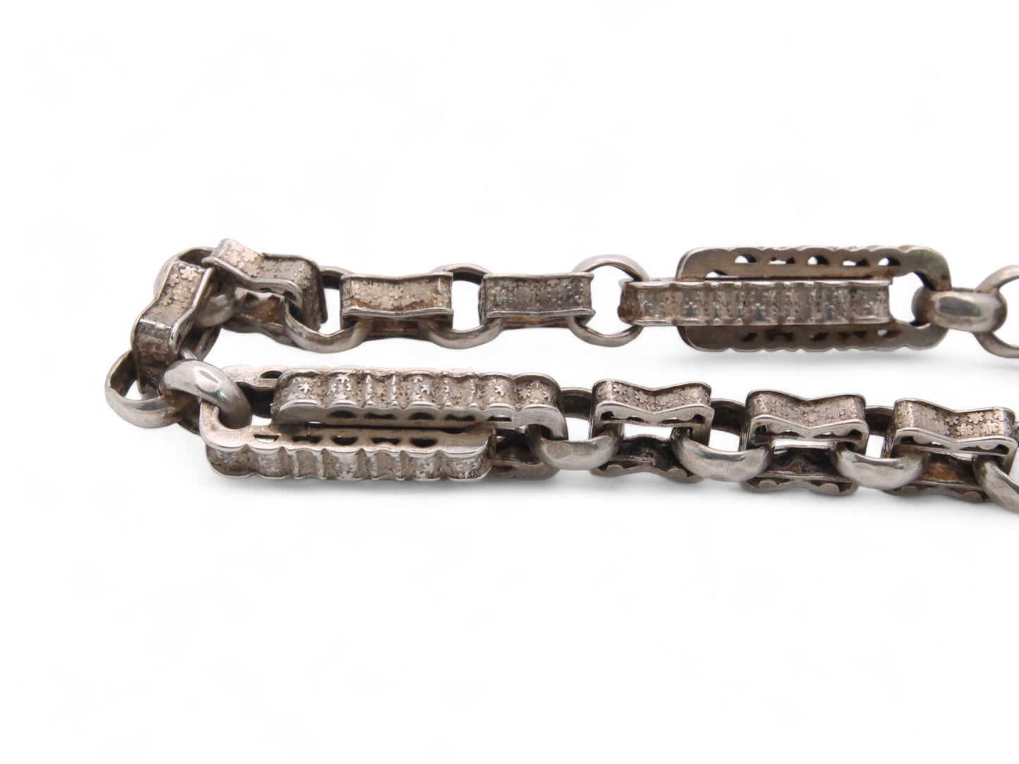 Antique Sterling Silver Fancy Star Link Watch Chain, 14"