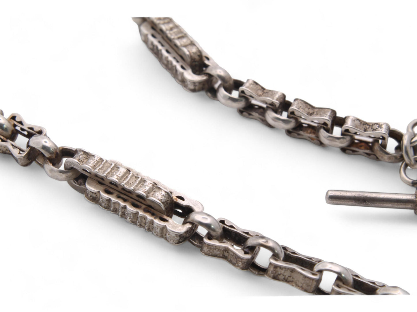 Antique Sterling Silver Fancy Star Link Watch Chain, 14"