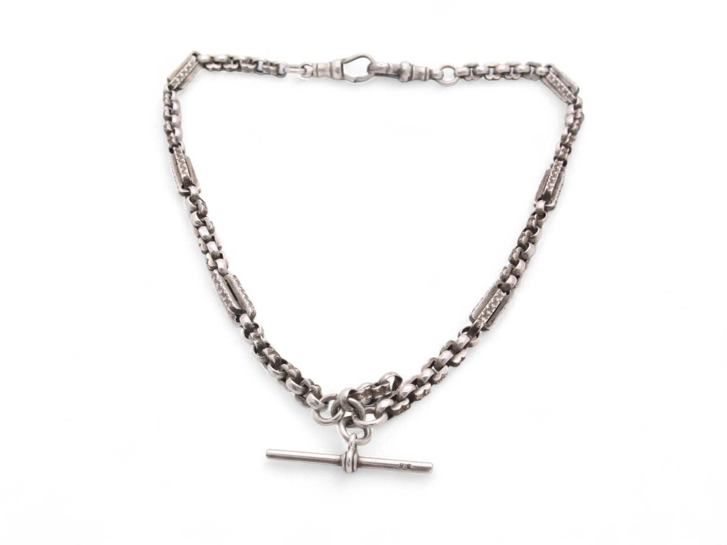 Antique Sterling Silver Fancy Star Link Double Albert Chain, 15.75"