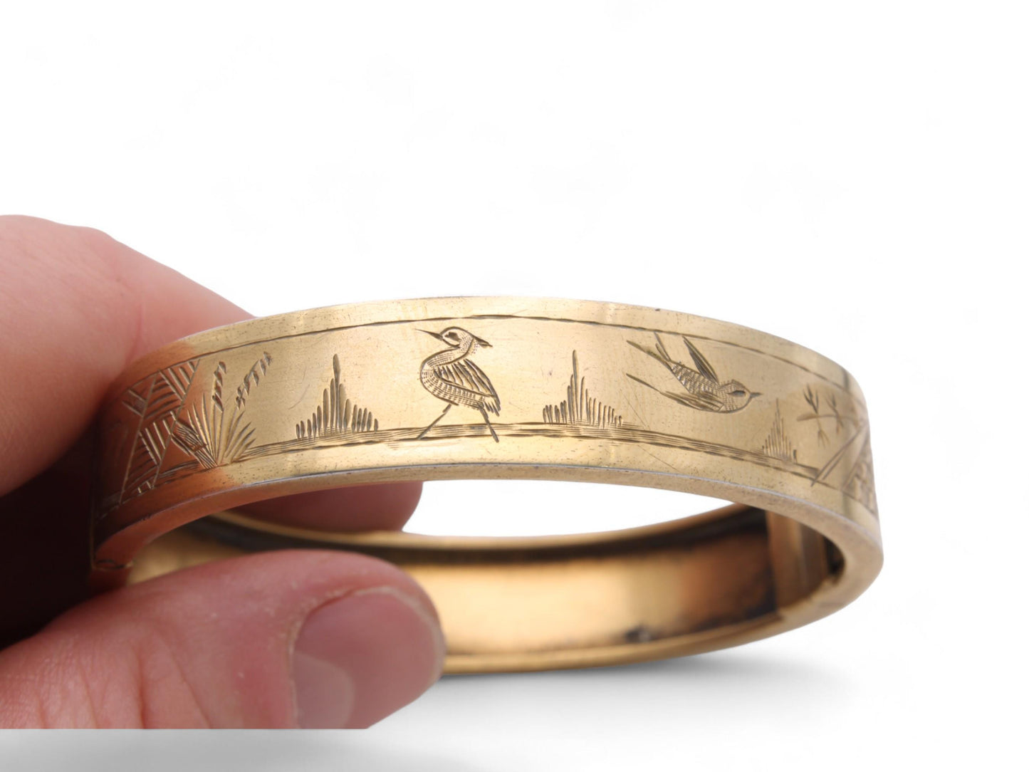 Antique Sterling Silver Guilt Swallow Bangle