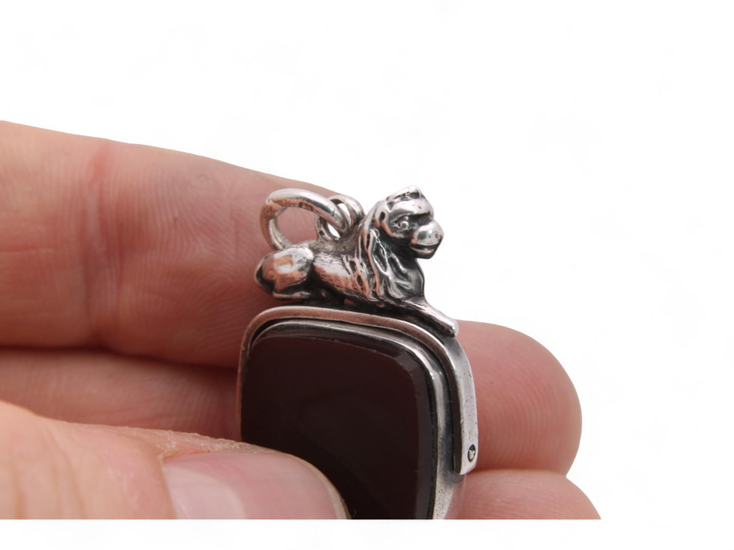 Antique Silver Lion Mounted Spinner Pendant, 1876
