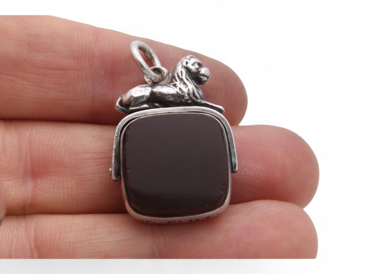 Antique Silver Lion Mounted Spinner Pendant, 1876