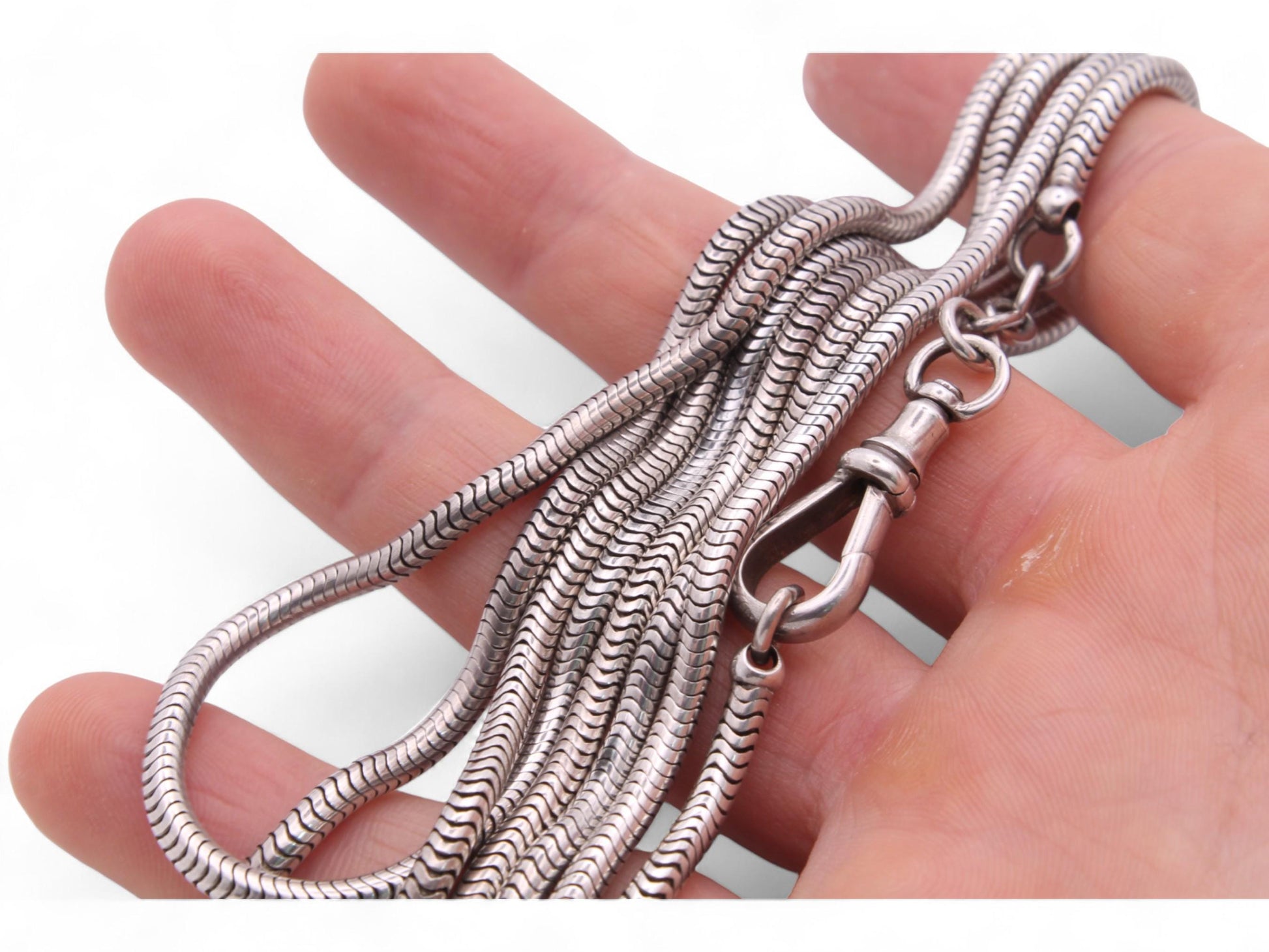 Antique-Sterling-Silver-Long-Guard-Snake-Link,-65g
