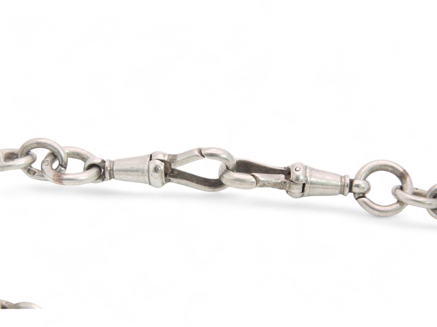 Antique Sterling Silver Trombone Link Albert Chain, 16.5"