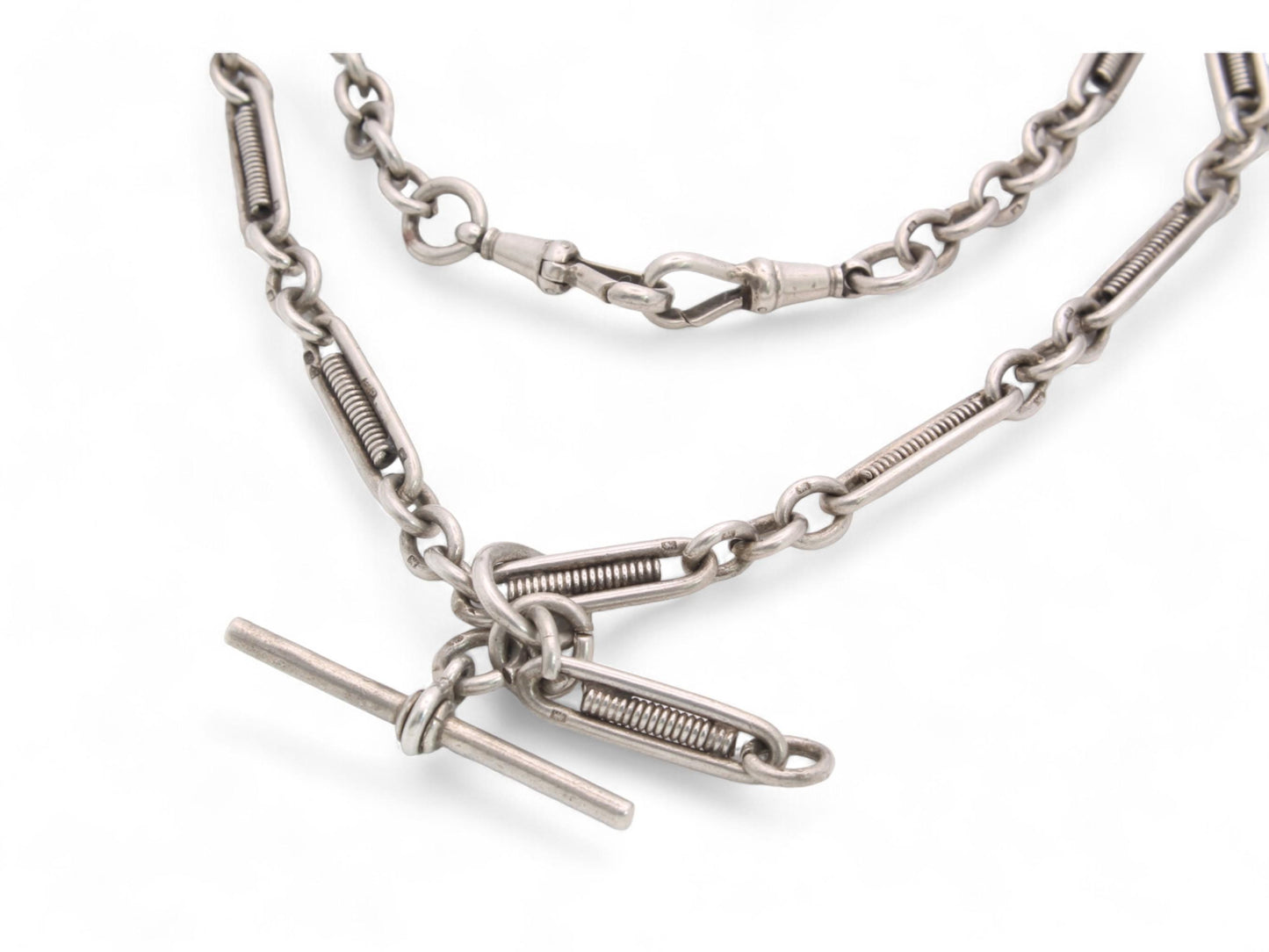 Antique Sterling Silver Trombone Link Albert Chain, 16.5"