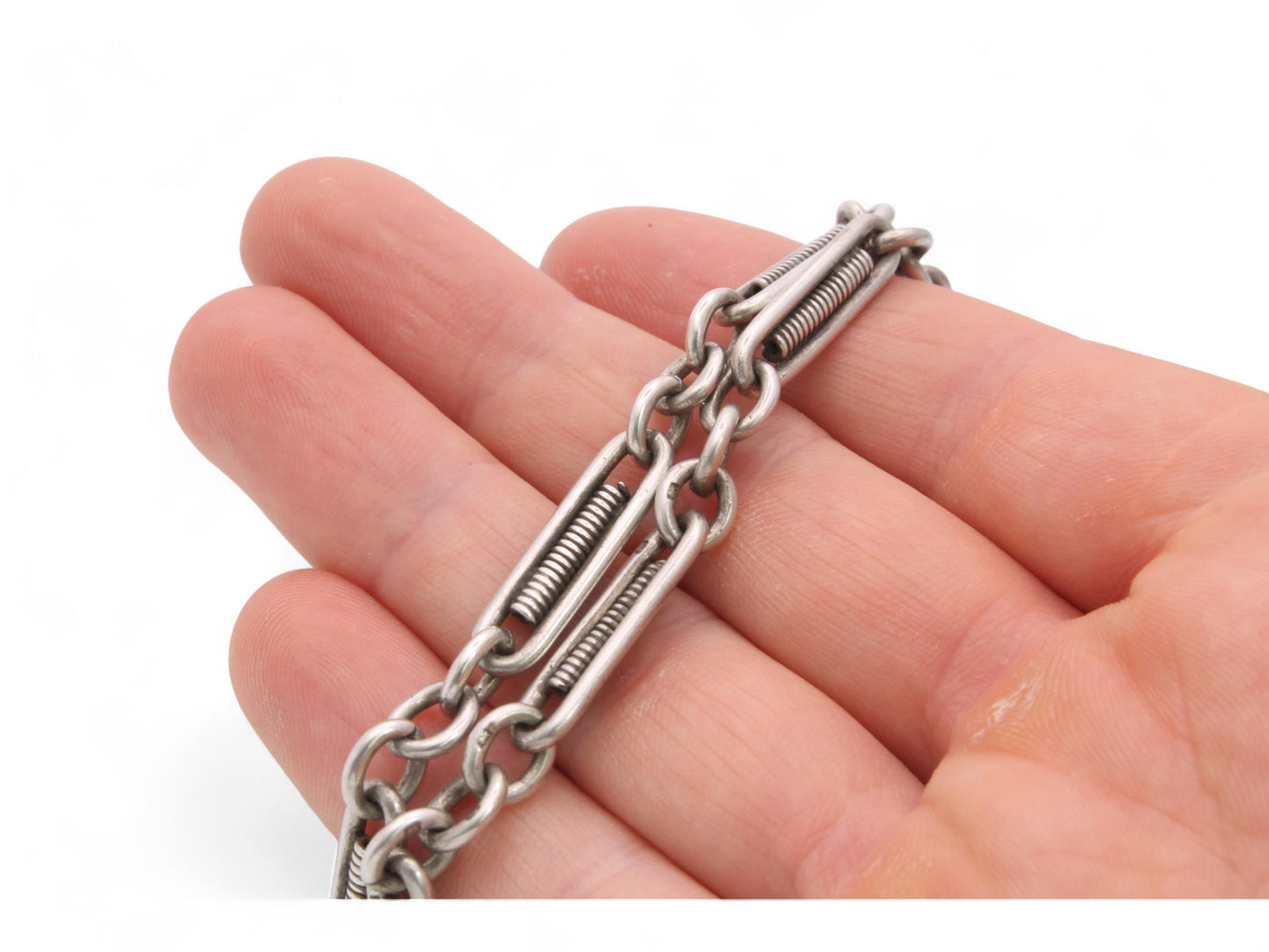 Antique Sterling Silver Trombone Link Albert Chain, 16.5"