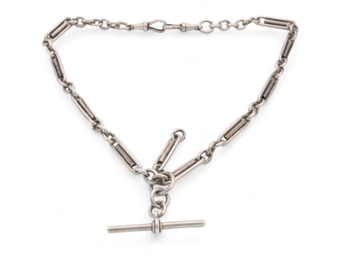 Antique Sterling Silver Trombone Link Albert Chain, 16.5"