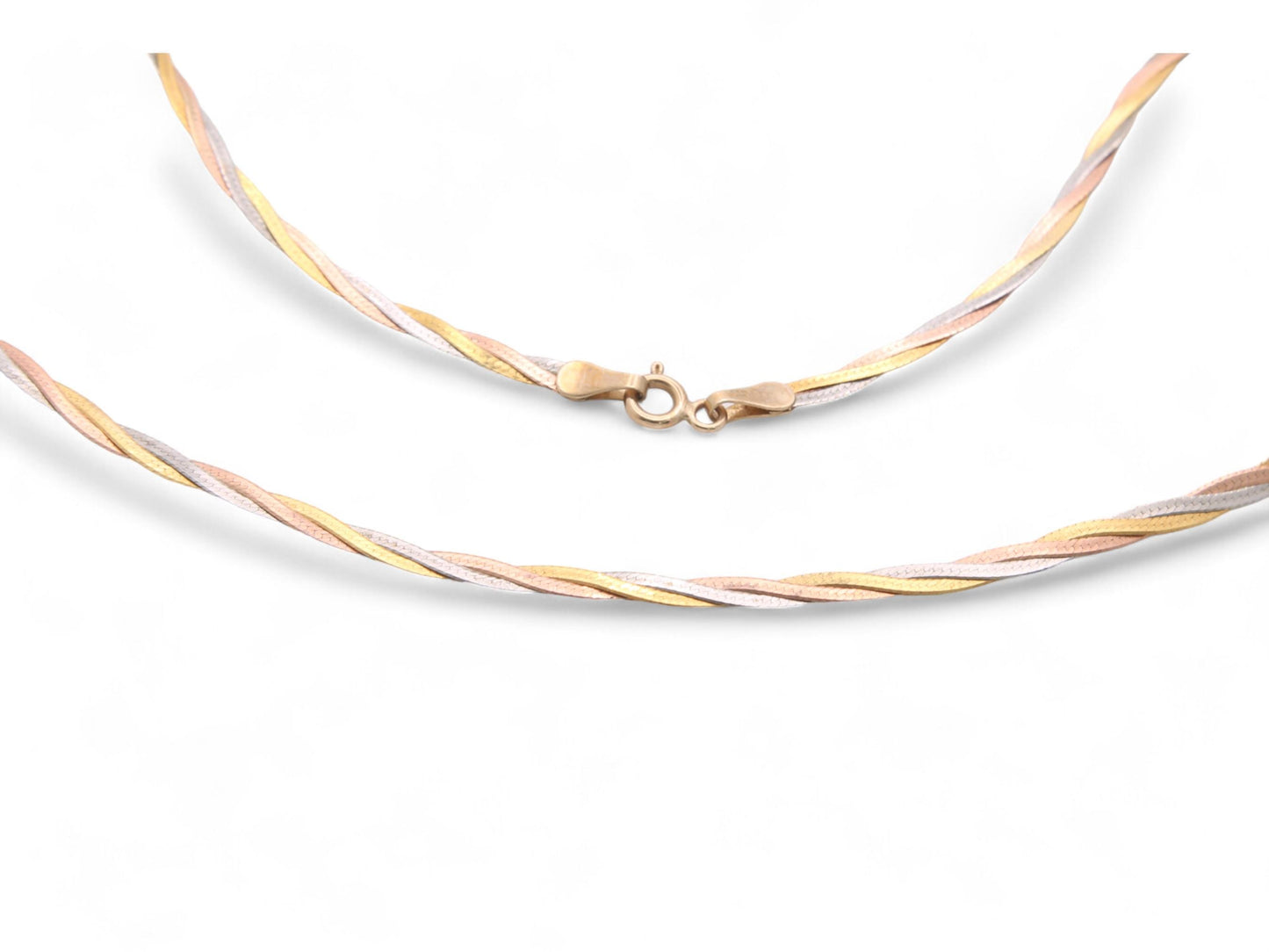 Vintage 9ct Gold Necklace with Three-Colour Gold Intertwined Link