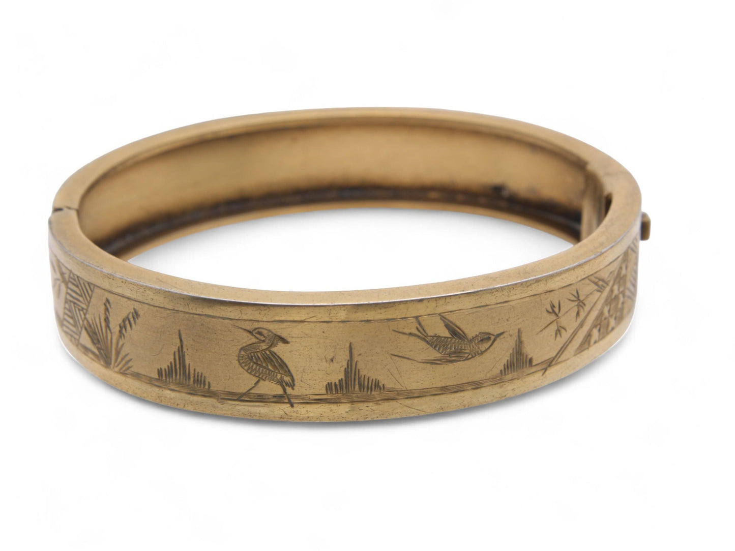 Antique Sterling Silver Guilt Swallow Bangle