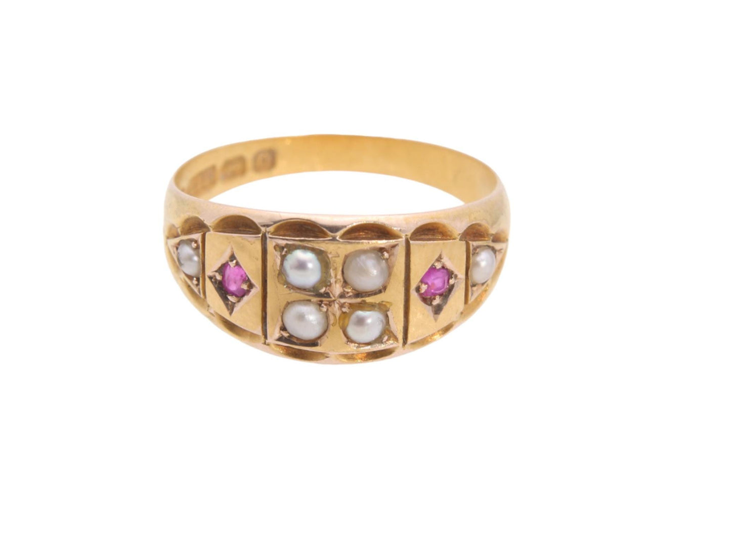 Antique Victorian 15ct Gold Ruby & Pearl Ring