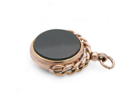 Antique 9ct Gold Bloodstone Carnelian Spinner Pendant, 1892