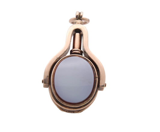 Antique 9ct Gold Bloodstone Lilac Agate Watch Key Pendant With Hidden Locket