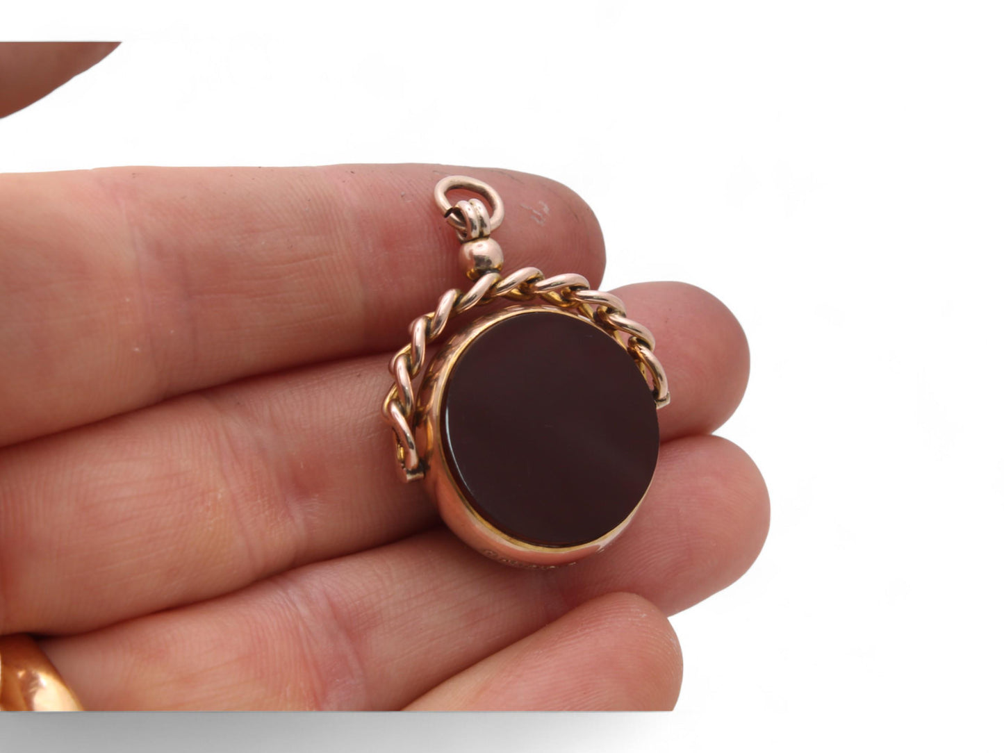 Antique 9ct Gold Bloodstone Carnelian Spinner Pendant, 1892