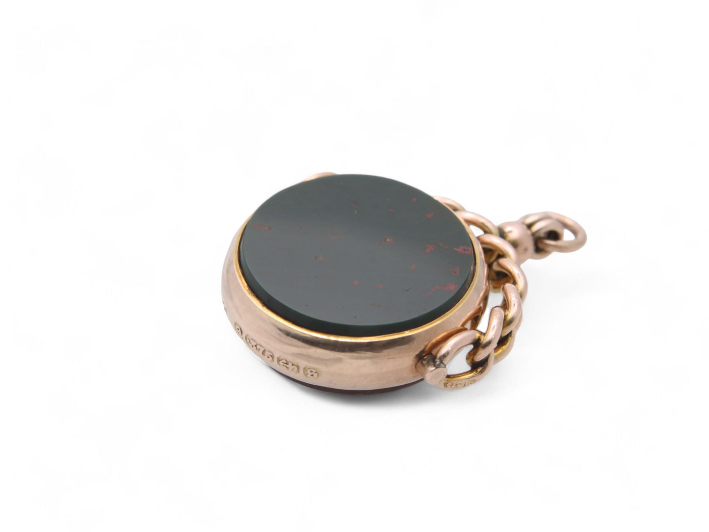 Antique 9ct Gold Bloodstone Carnelian Spinner Pendant, 1892