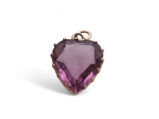Antique 9ct Gold Amethyst Heart Pendant