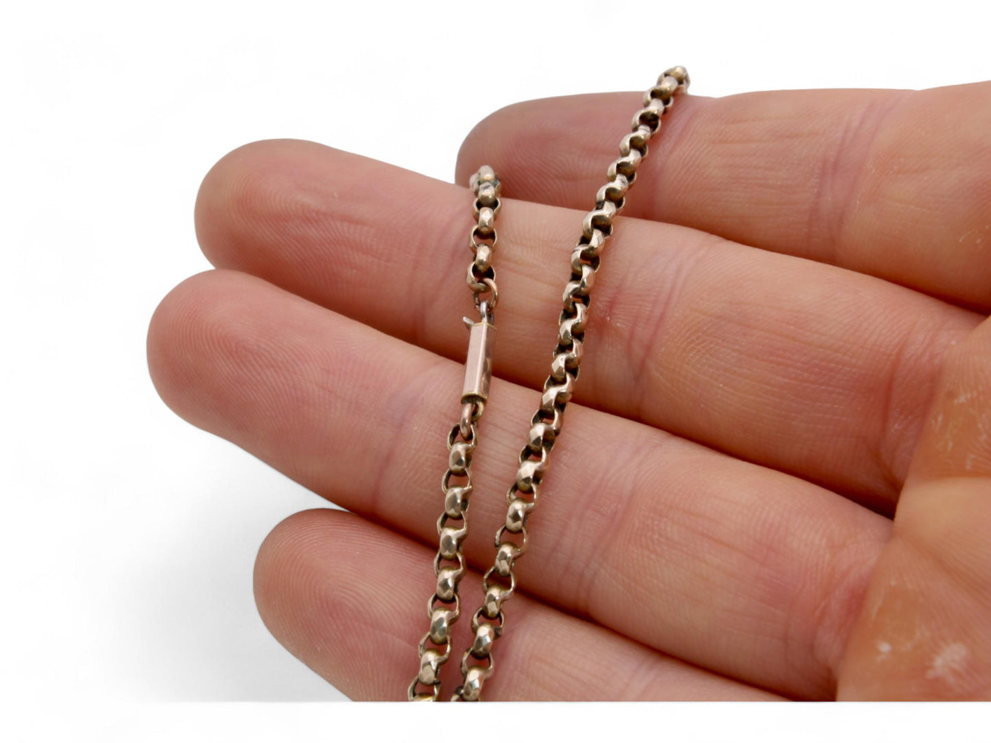 Antique 9ct Yellow Gold Faceted Belcher Link Necklace, 16"