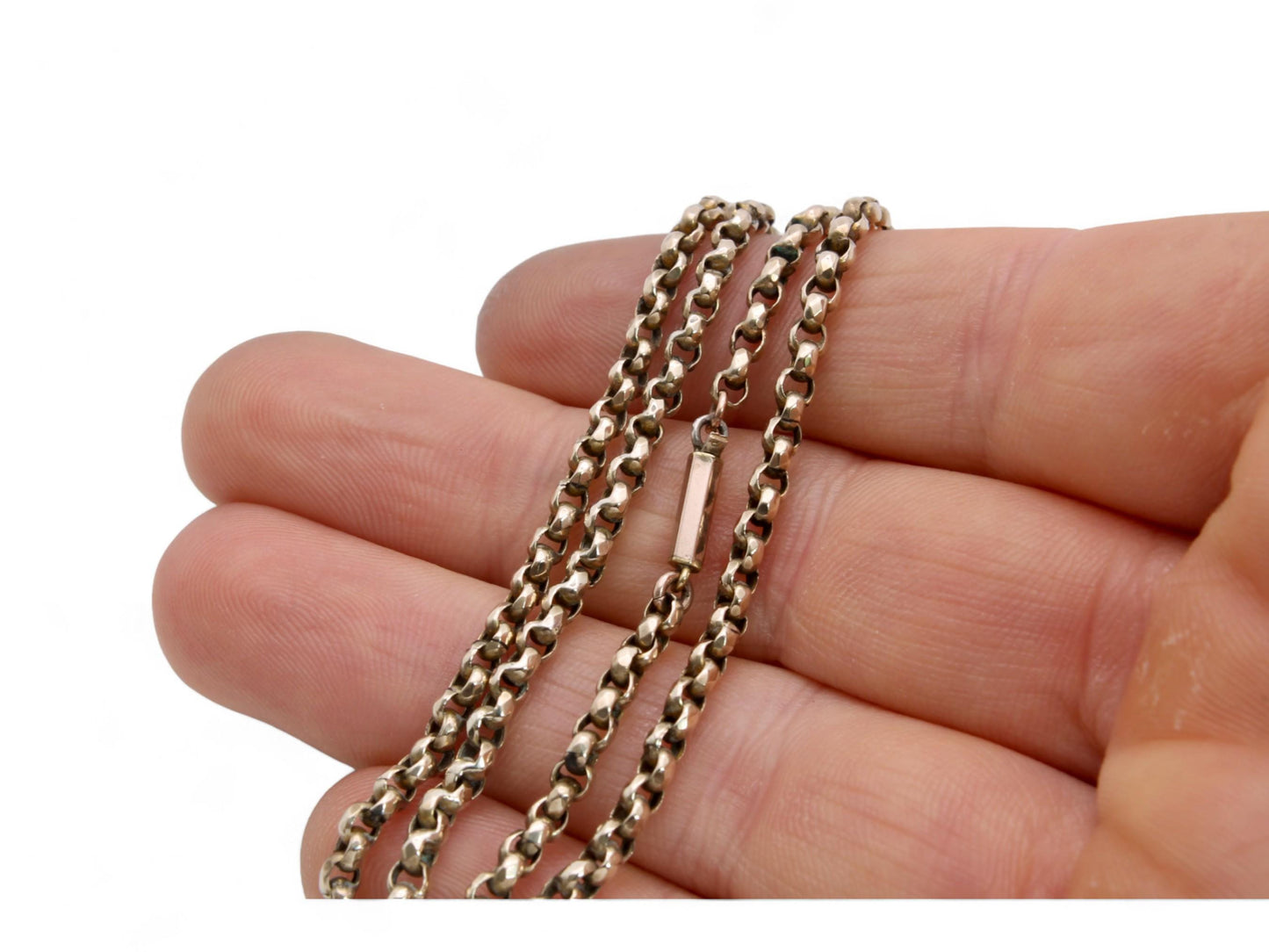 Antique 9ct Yellow Gold Faceted Belcher Link Necklace, 16"