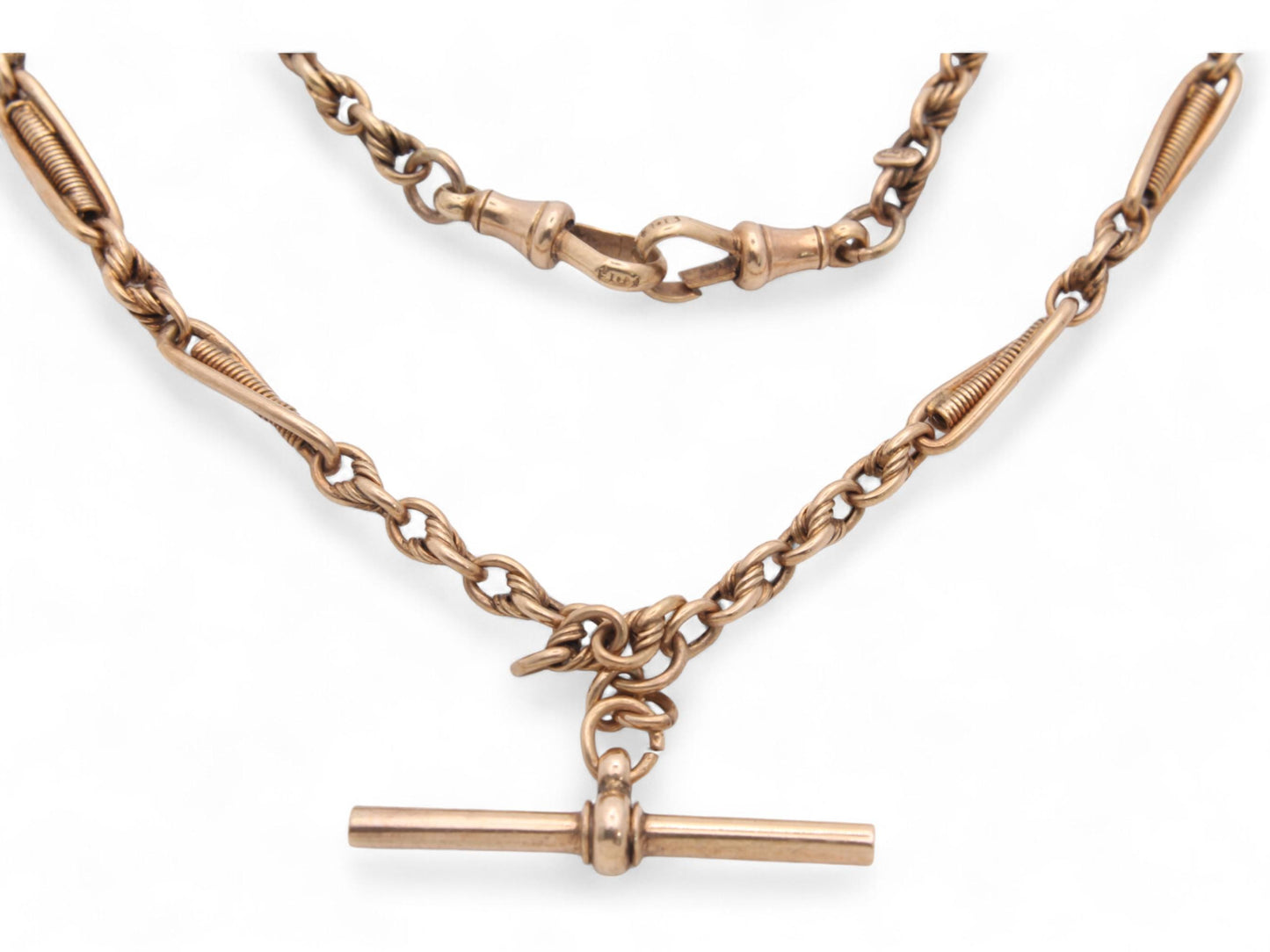 Antique 9ct Gold Trombone Lovers Knot Link Albert Watch Chain, 13.5"