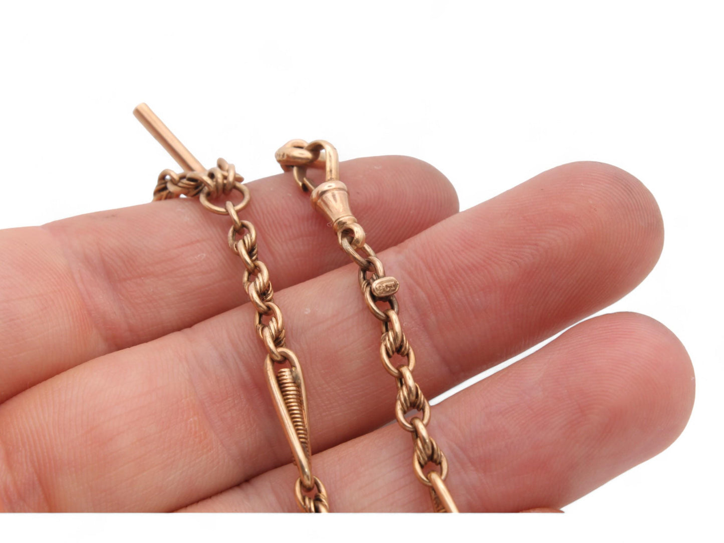 Antique 9ct Gold Trombone Lovers Knot Link Albert Watch Chain, 13.5"