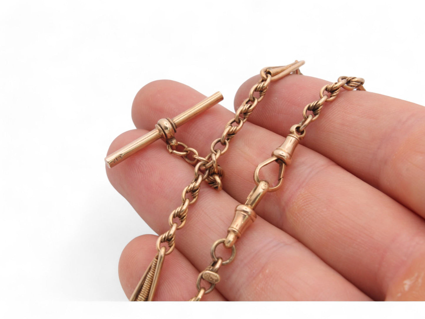 Antique 9ct Gold Trombone Lovers Knot Link Albert Watch Chain, 13.5"