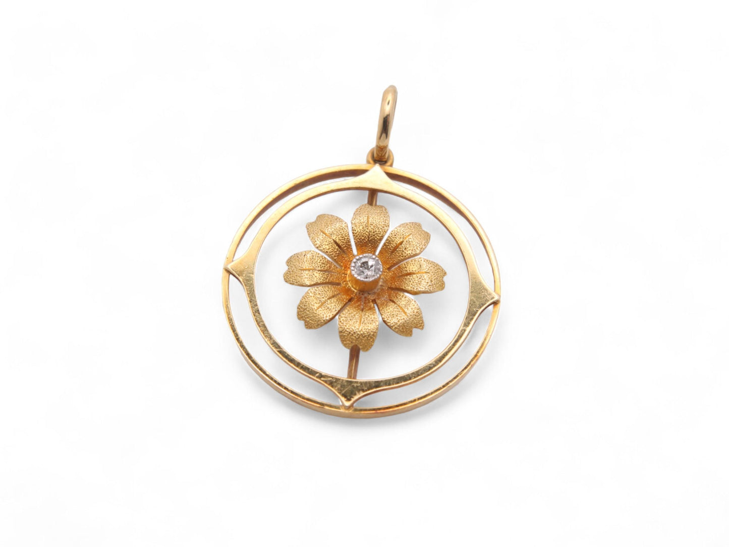 Antique 15ct Gold Diamond Flower Pendant